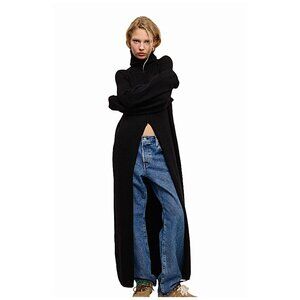Mimosa Black Turtleneck Split Front Midi Sweater MD4063_C2